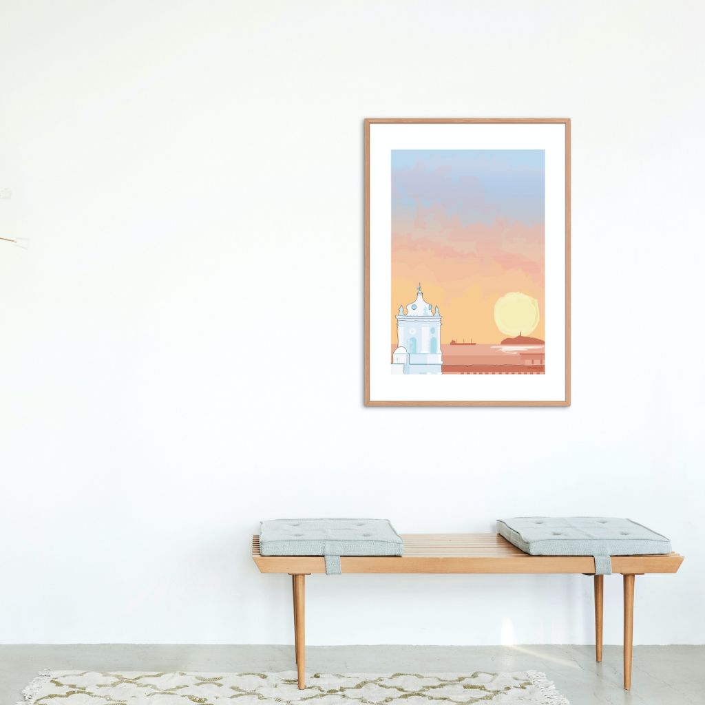 Poster enmarcado del atardecer samario desde la catedral de Santa Marta.