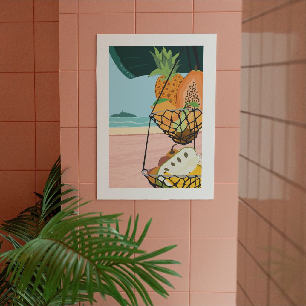 Poster que ilustra el icónico Puesto de Frutas, con la frescura y colorido de los deliciosos frutos de Colombia.