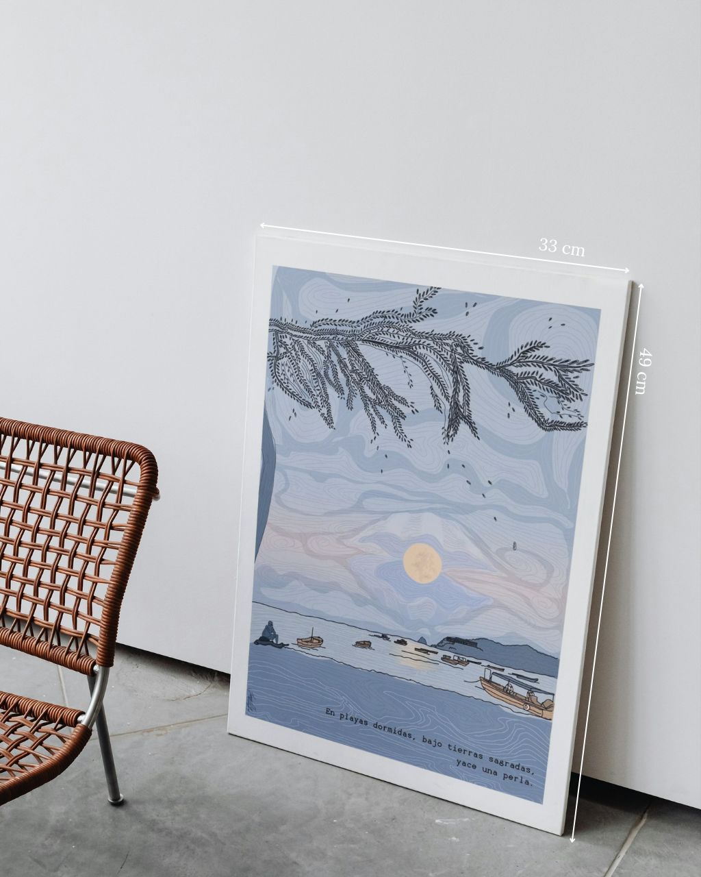 Poster Yace una Perla enmarcado artesanalmente en retablo.