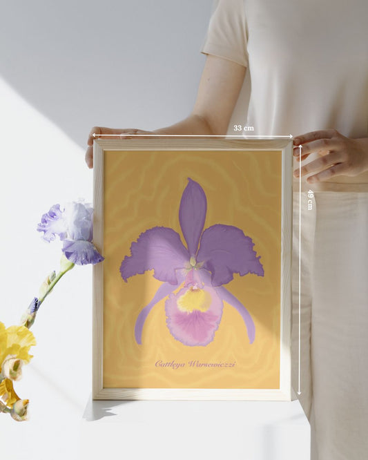 Poster Orquídea enmarcada artesanalmente con madera natural.
