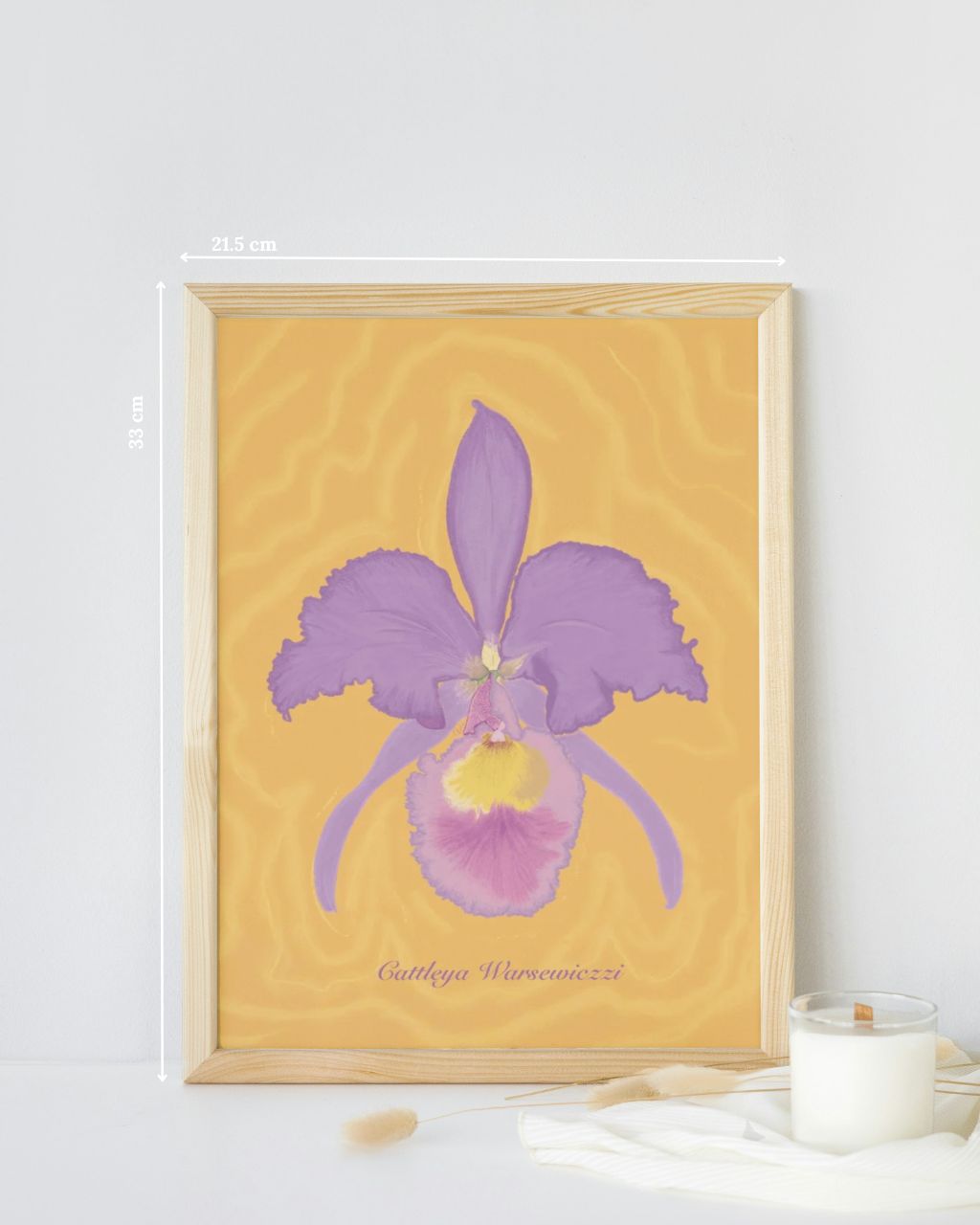 Poster Orquídea enmarcada artesanalmente con madera natural.