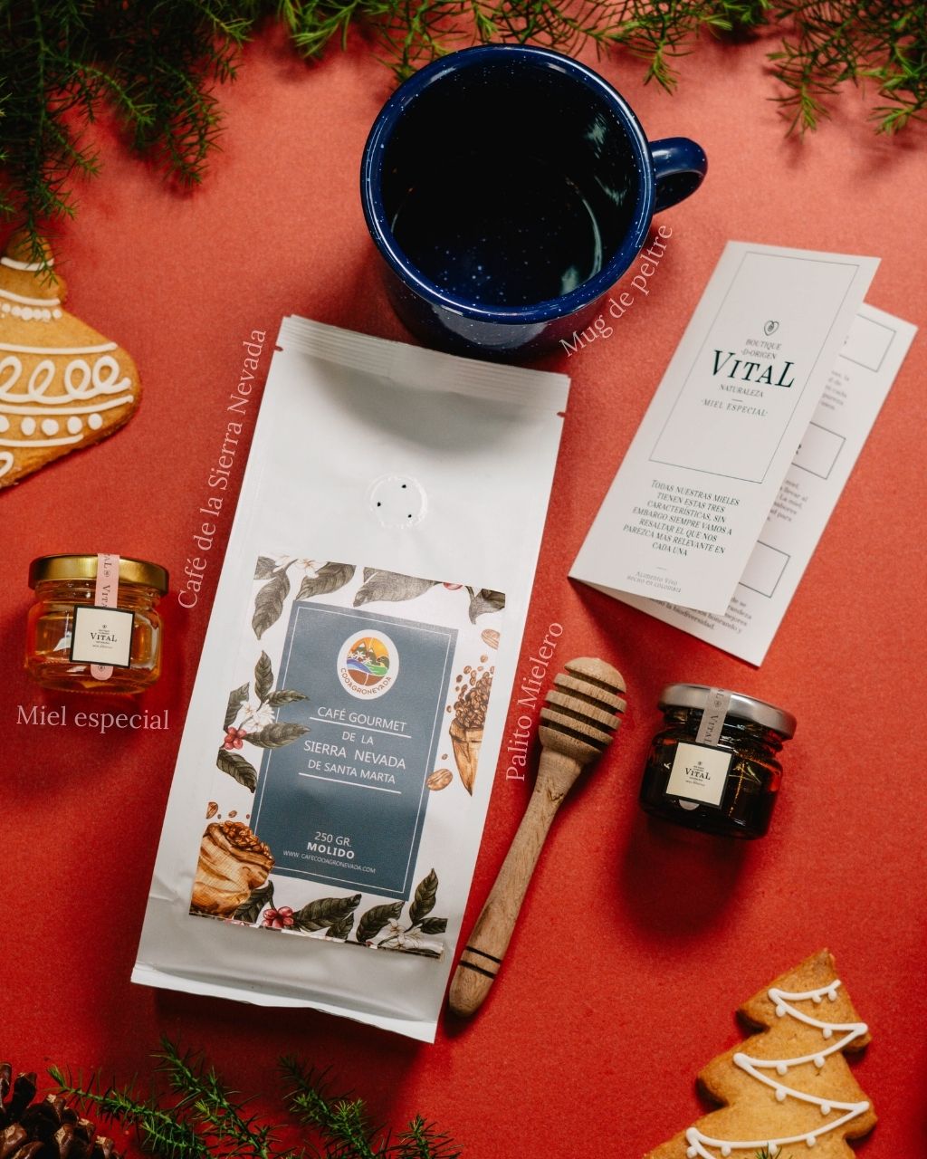 Kit Sabores de Colombia, un obsequio especial para la navidad en empaques de regalo. Incluye productos colombianos, hechos a mano y de comercio justo.