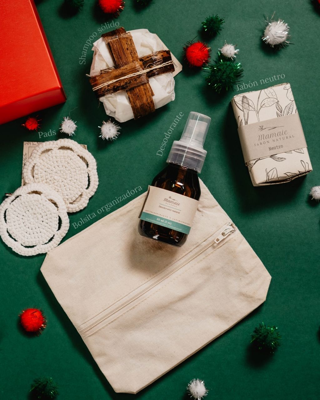 Kit Viajero Natural, un obsequio especial para la navidad en empaques de regalo. Incluye productos colombianos, hechos a mano y de comercio justo.