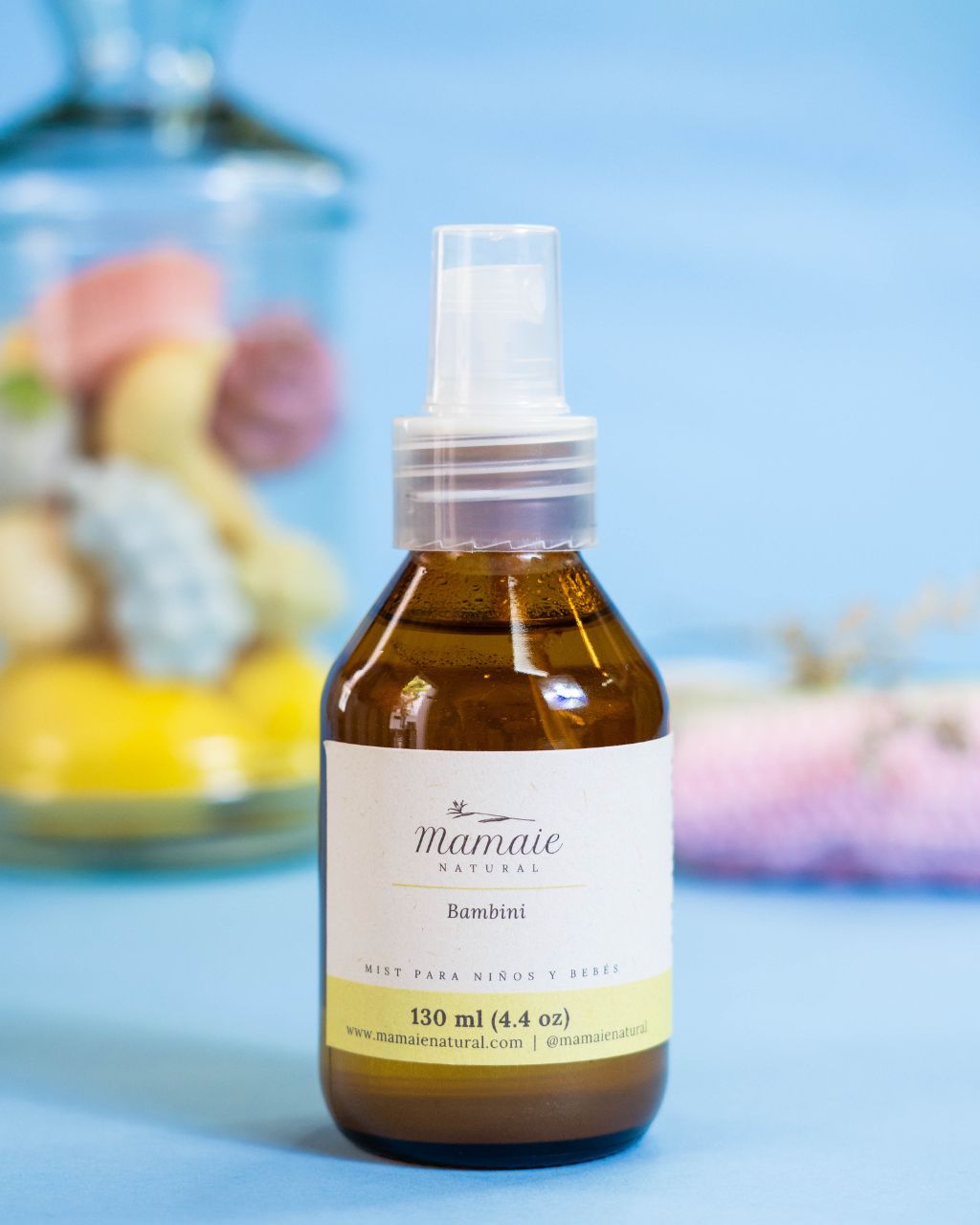 Mist con aceites esenciales naturales, calmante para niños y bebés.