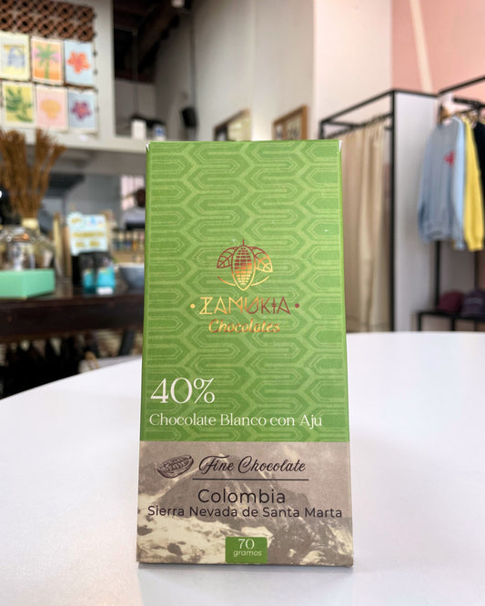 Chocolate Zamukia 40% cacao, chocolate blanco y aju, Sierra Nevada de Santa Marta, 70 g