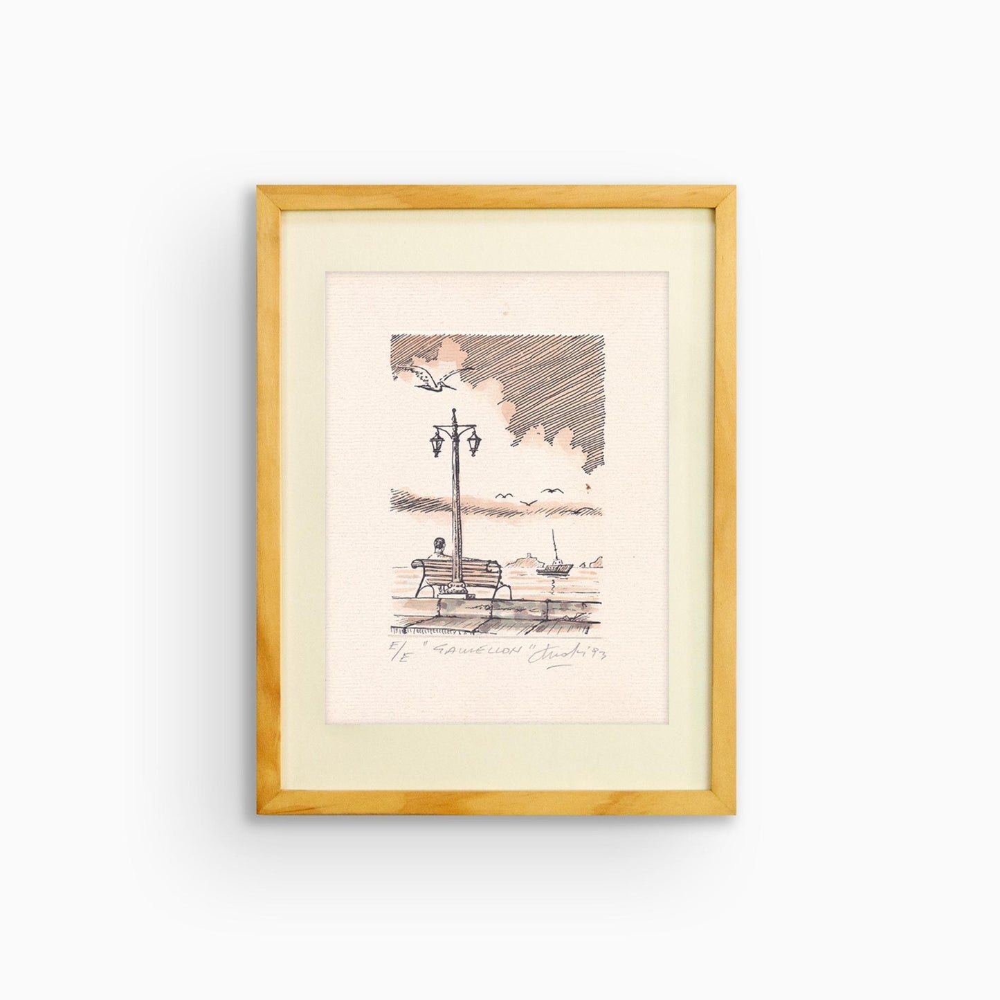 Serigrafía de Ángel Almendrales de la bahía de Santa Marta en colores sepia