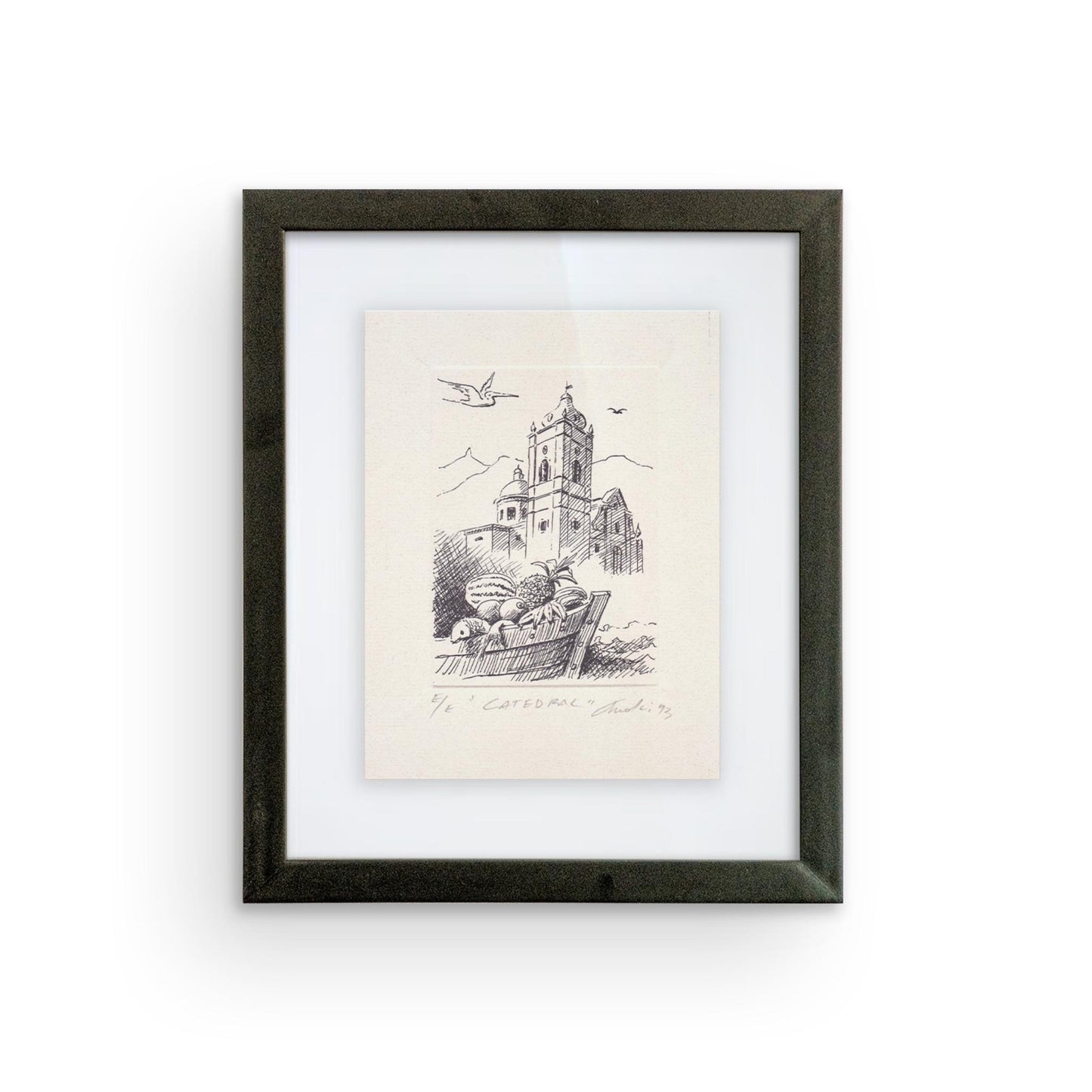 Serigrafía de Ángel Almendrales de la Catedral de Santa Marta en blanco y negro