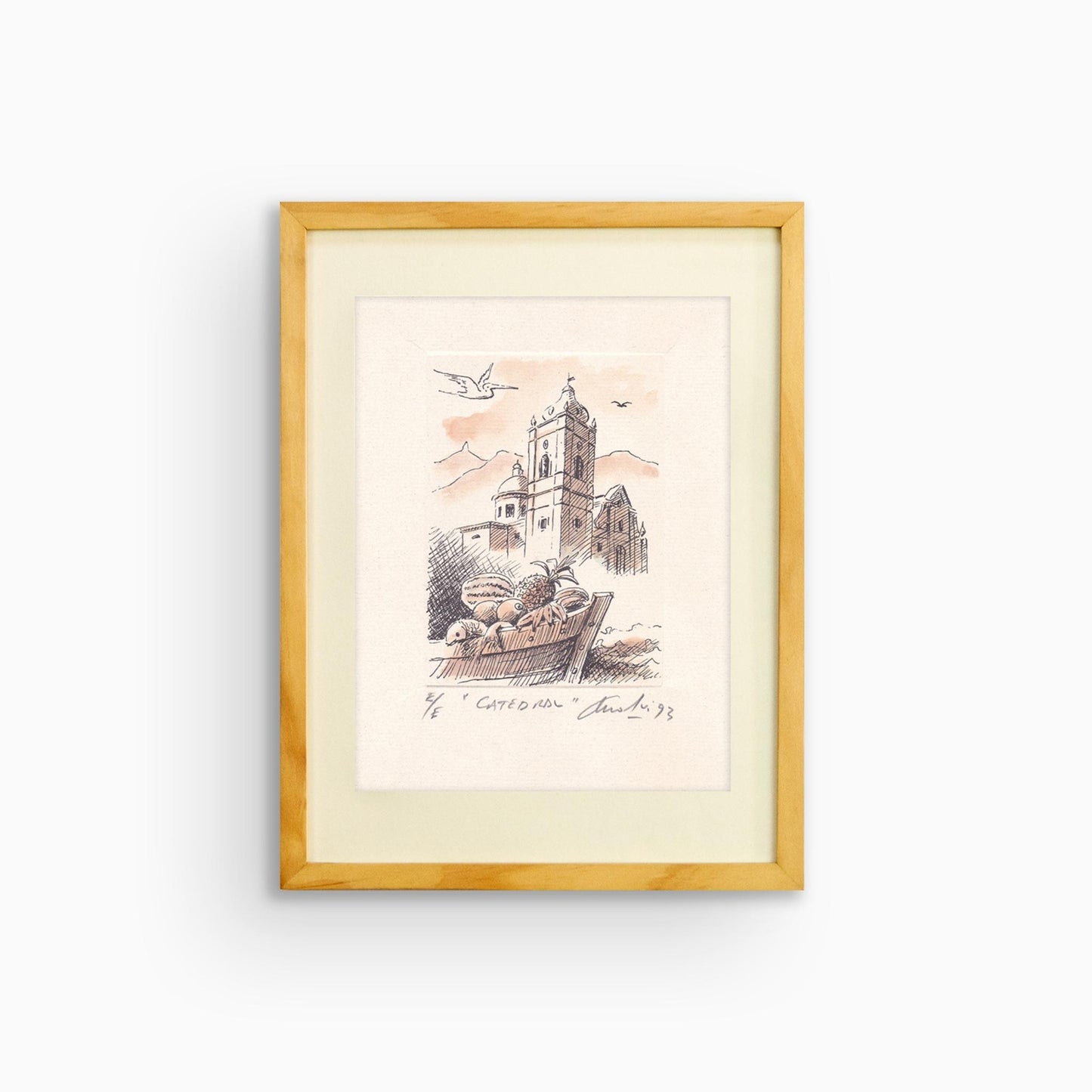 Serigrafía de Ángel Almendrales de la Catedral de Santa Marta en colores sepia