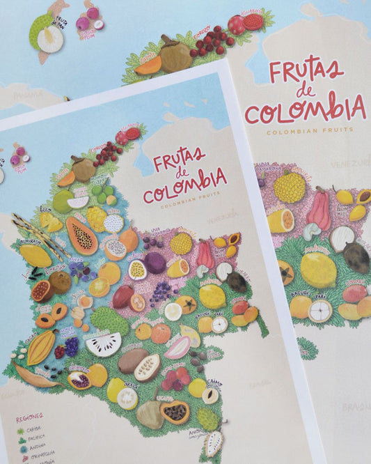 Mapa de frutas de Colombia en diferentes tamaños