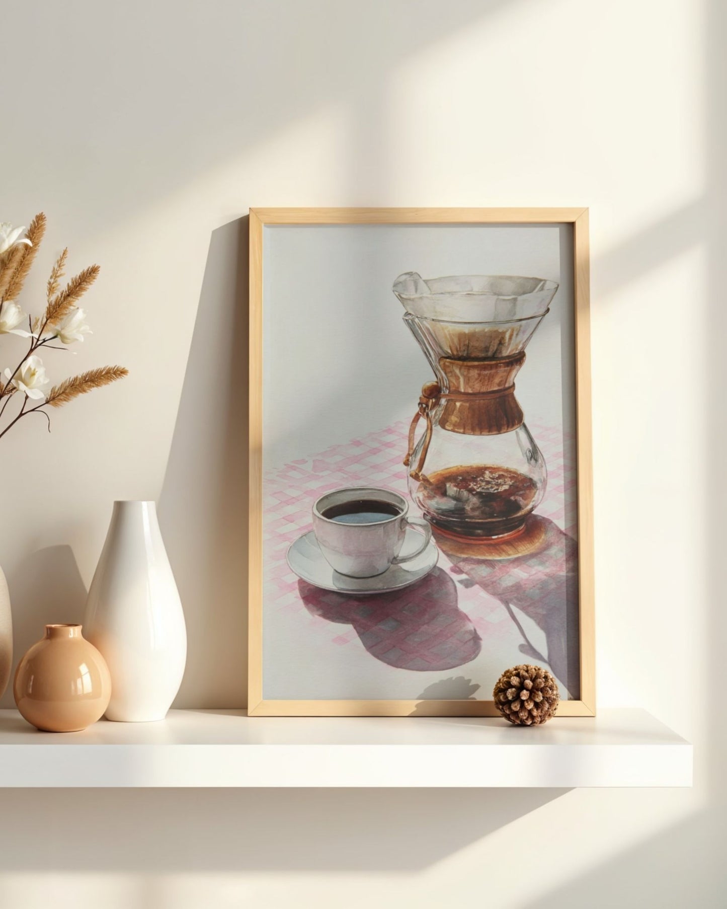 Poster Chemex y Café de Origen, con enmarcado artesanal en madera natural