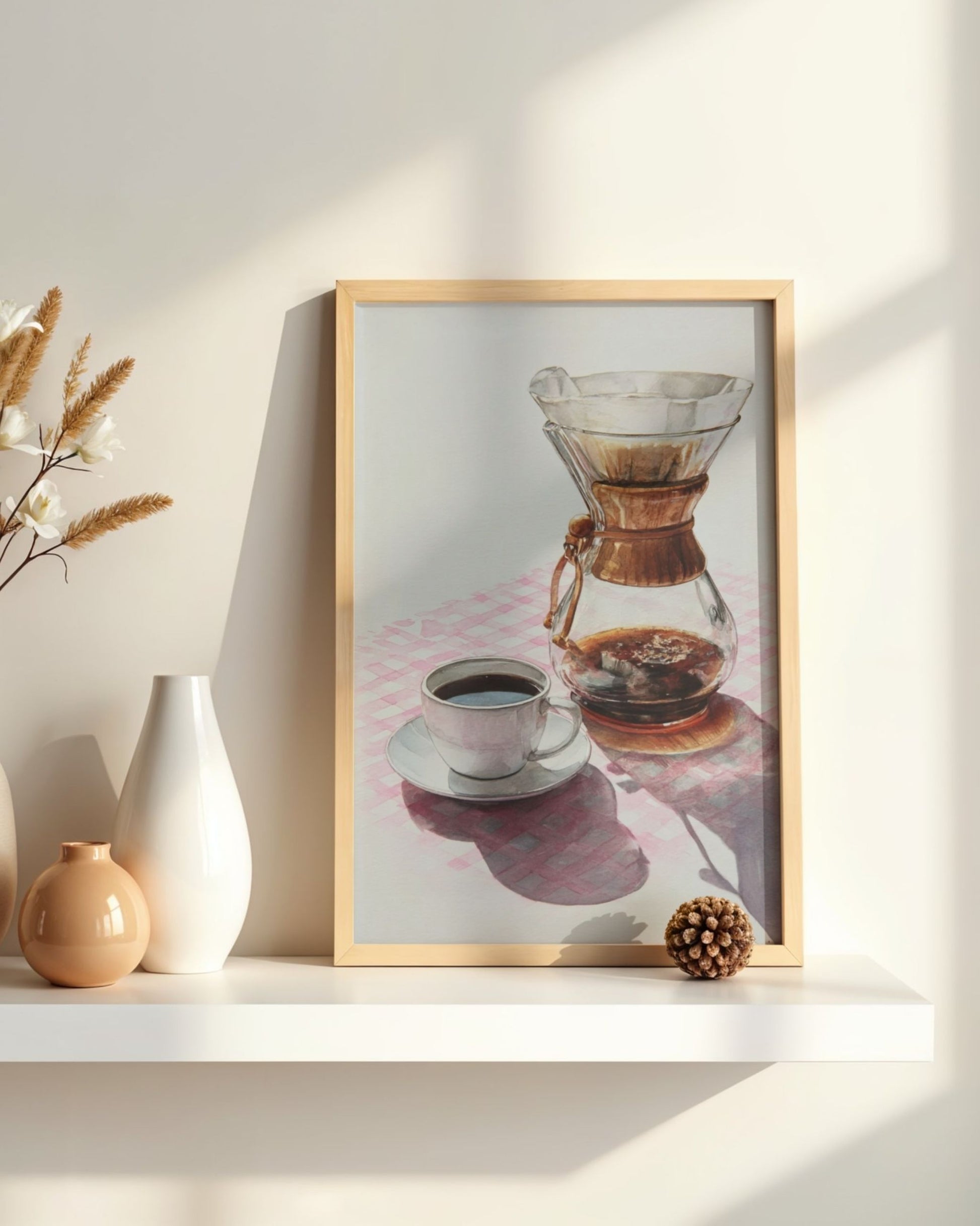Poster Chemex y Café de Origen, con enmarcado artesanal en madera natural