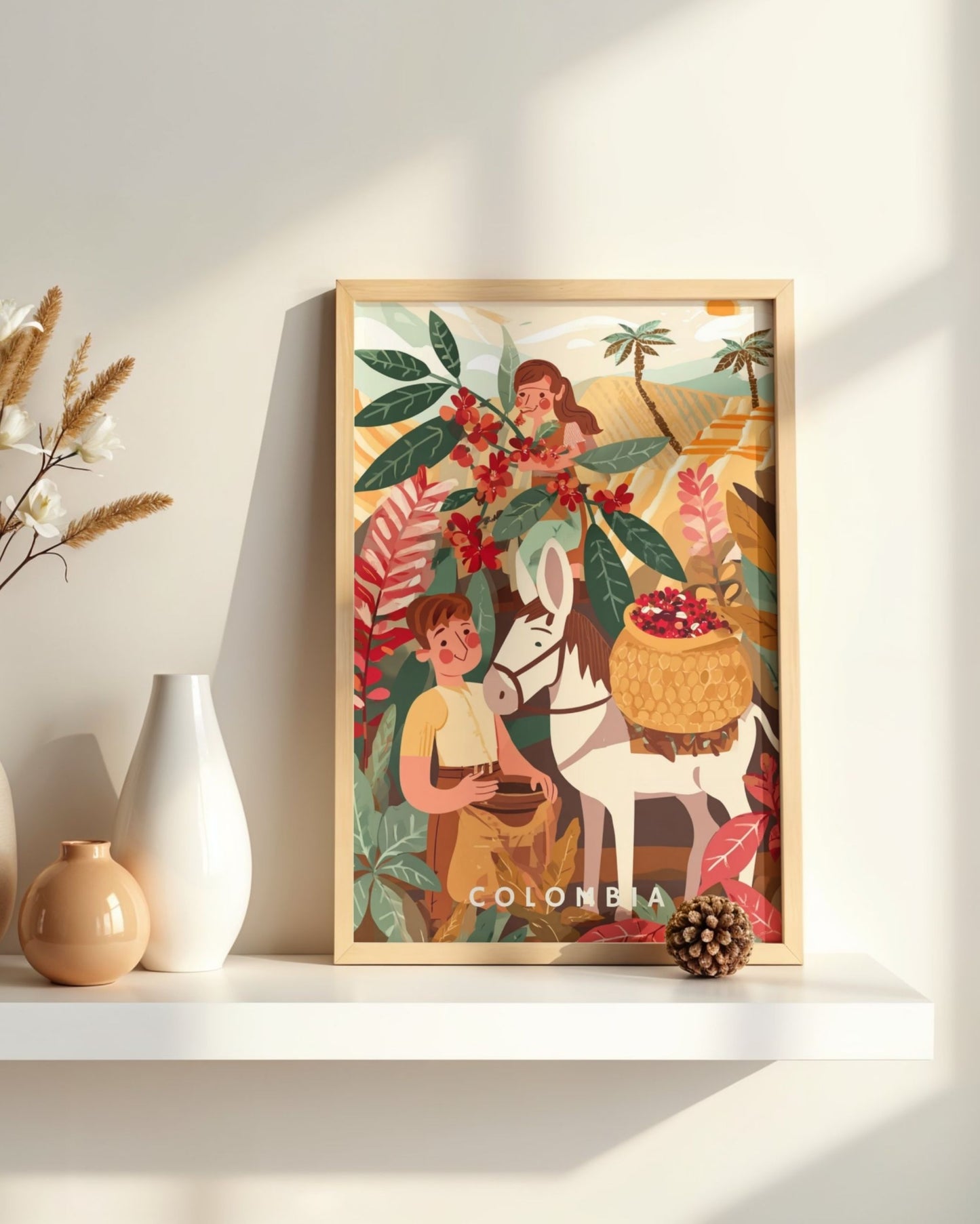 Poster Cafetales de Colombia, con enmarcado artesanal en madera natural