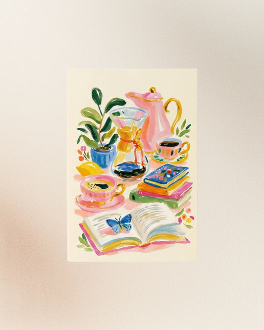 Poster Libros, Naturaleza y Café, versión individual.