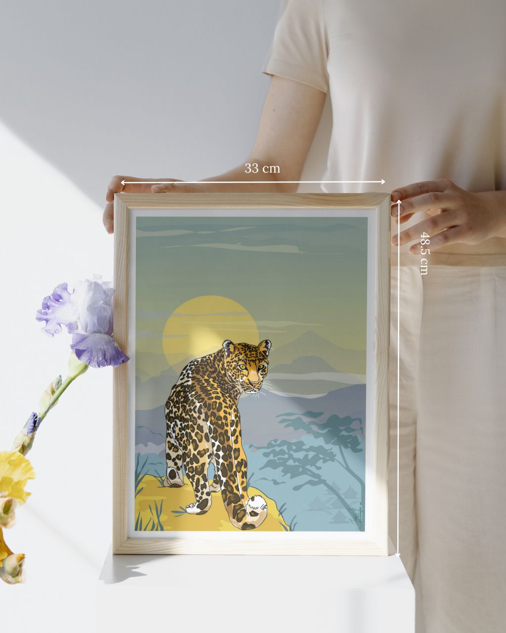 Poster amanecer jaguar enmarcado artesanal.