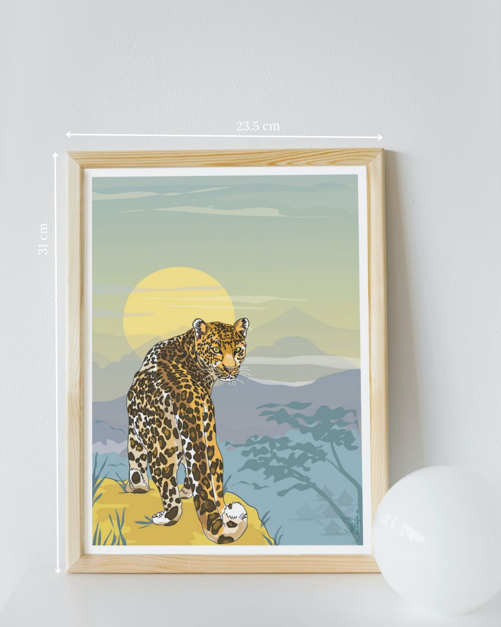 Mini poster amanecer jaguar enmarcado artesanal.