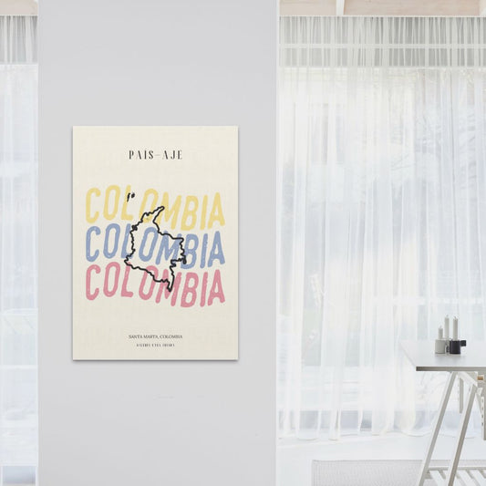 Poster que ilustra un croquis de Colombia.