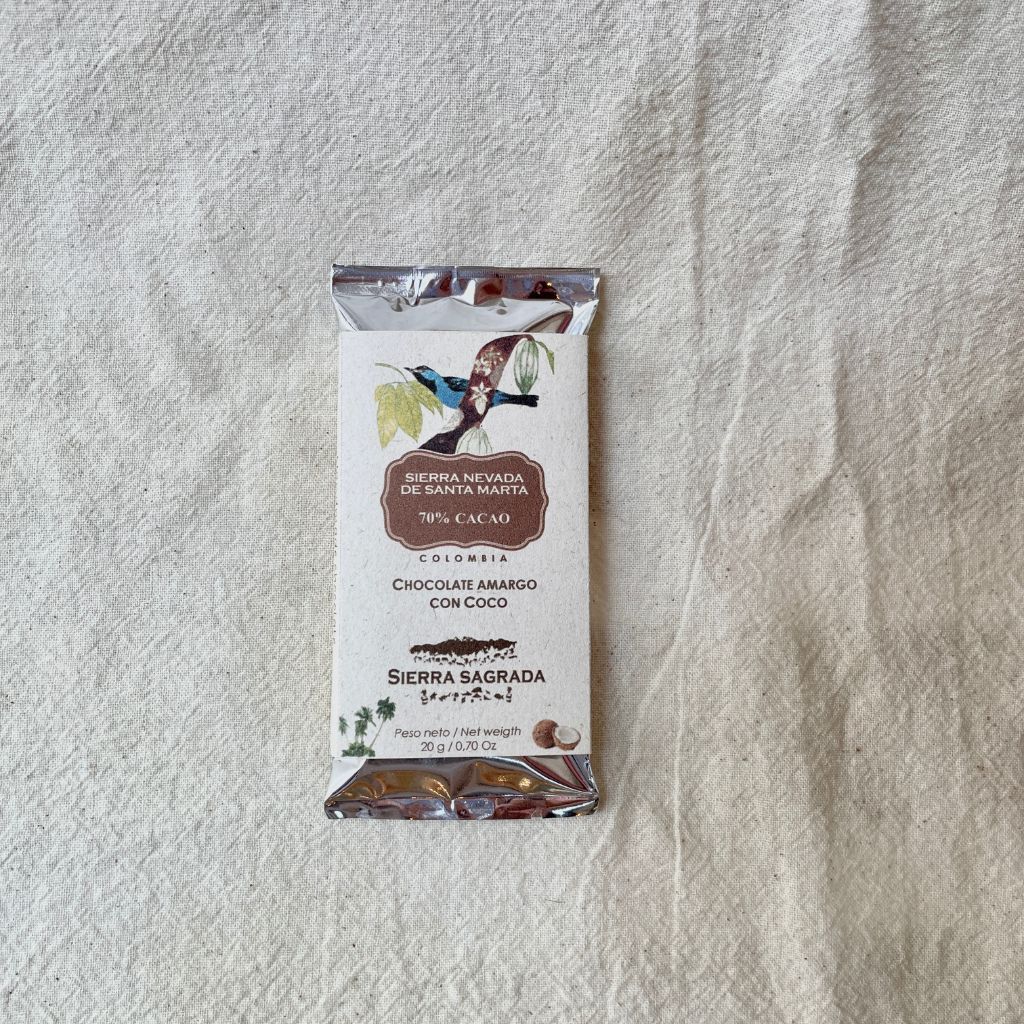 Mini chocolatinas con 70% de cacao proveniente de la Sierra Nevada de Santa Marta, con coco