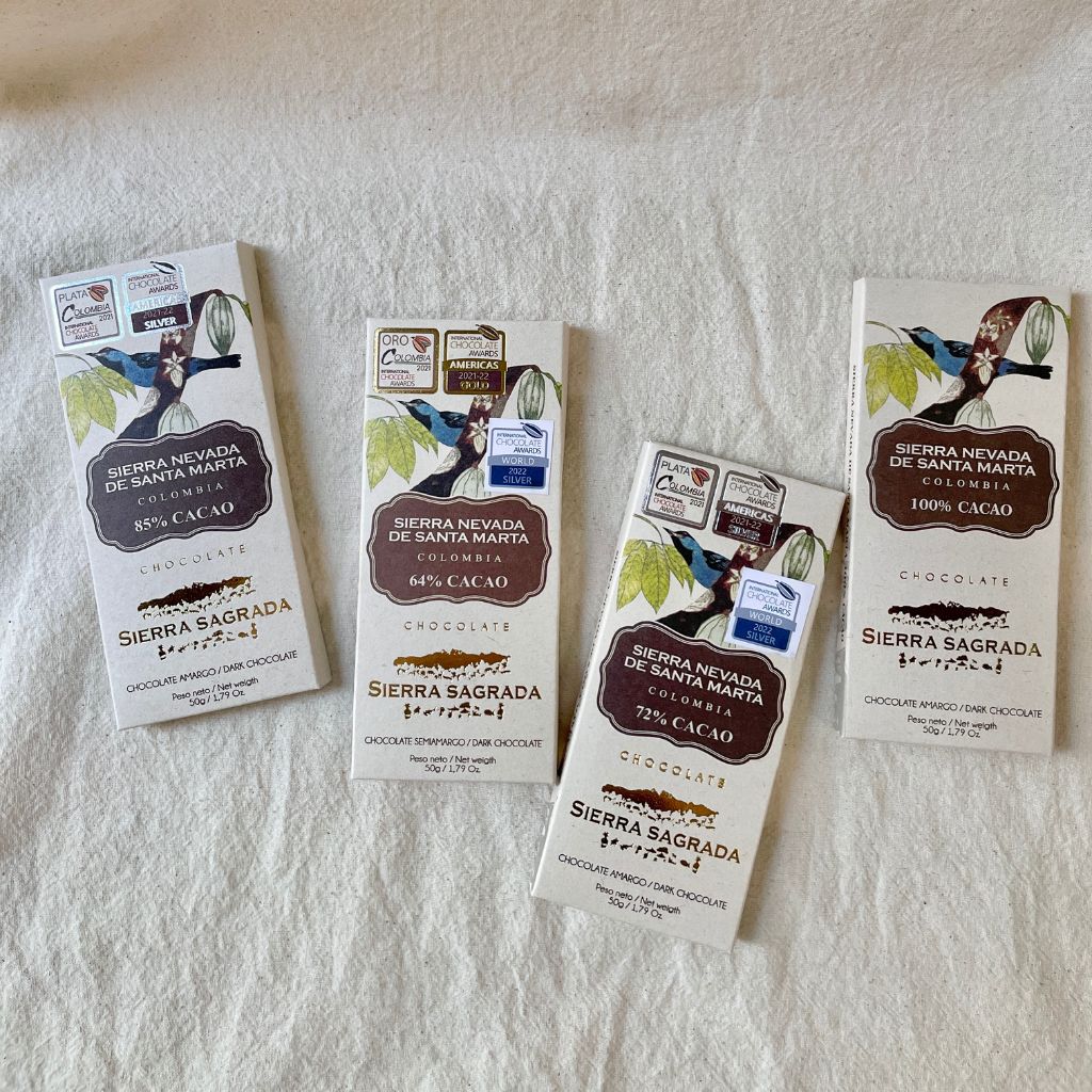 Chocolate de la Sierra Nevada de Santa Marta, vegano y de diferentes concentraciones de cacao.