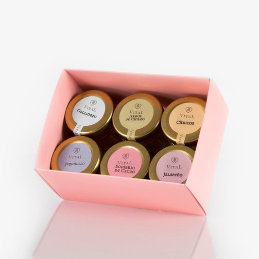 Kit de 6 mieles especial de abejas surtidas con caja de regalo y folleto